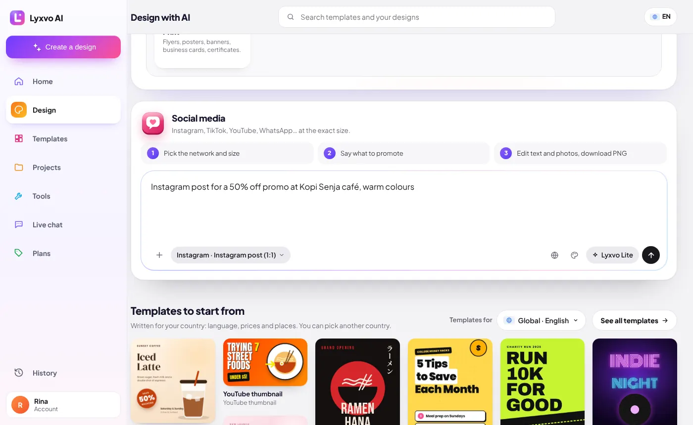 Writing what to design in the Social media composer