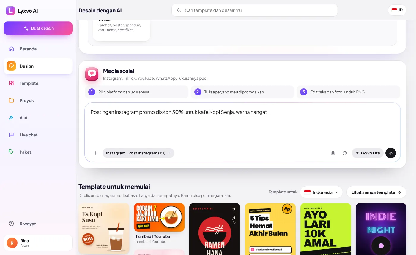 Menulis yang mau didesain di kolom Media sosial