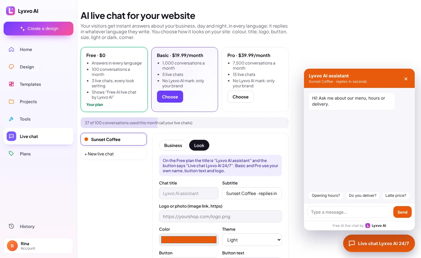 The live chat manager with the live preview
