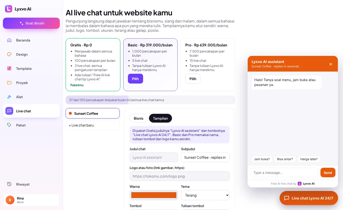 Pengelola live chat dengan pratinjau langsung