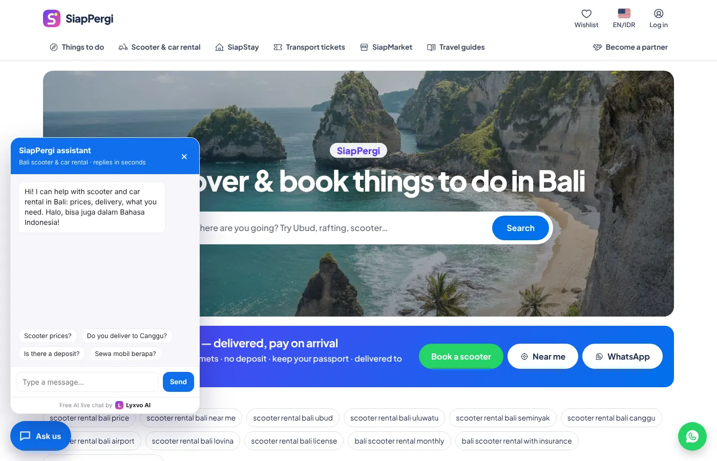 Live chat Lyxvo AI terpasang di siappergi.com