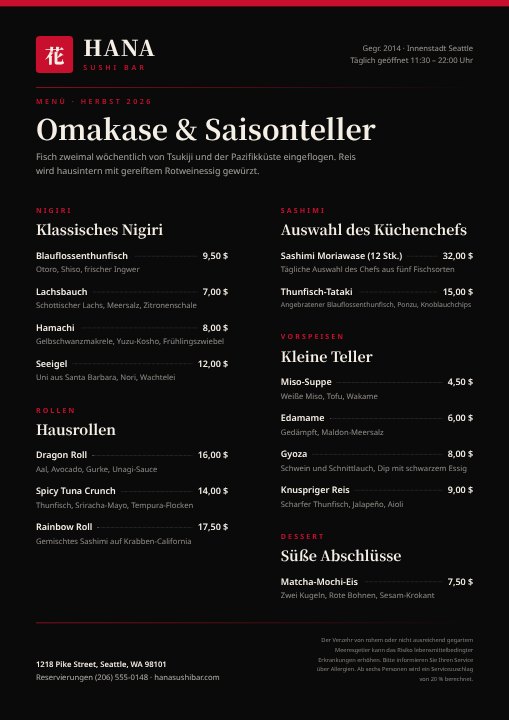 Sushi menu