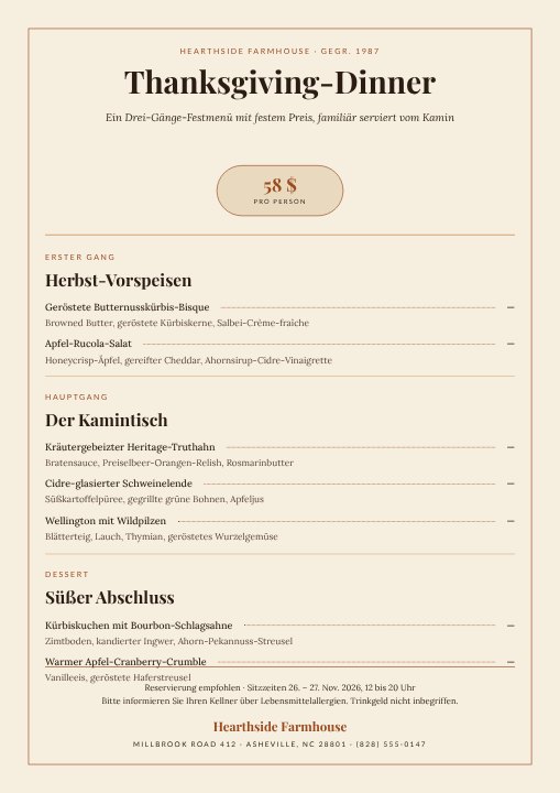 Thanksgiving dinner menu