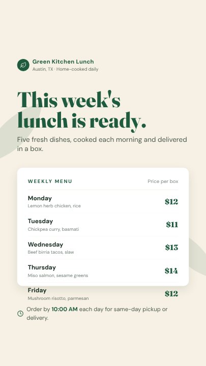 Catering weekly menu