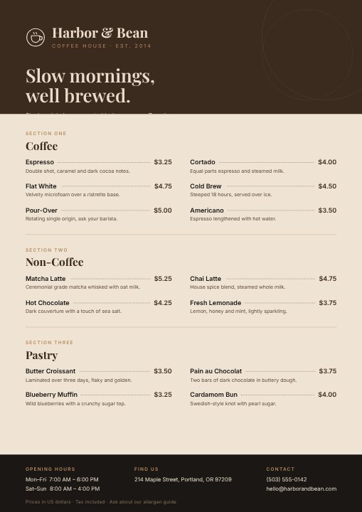 Coffee shop menu board