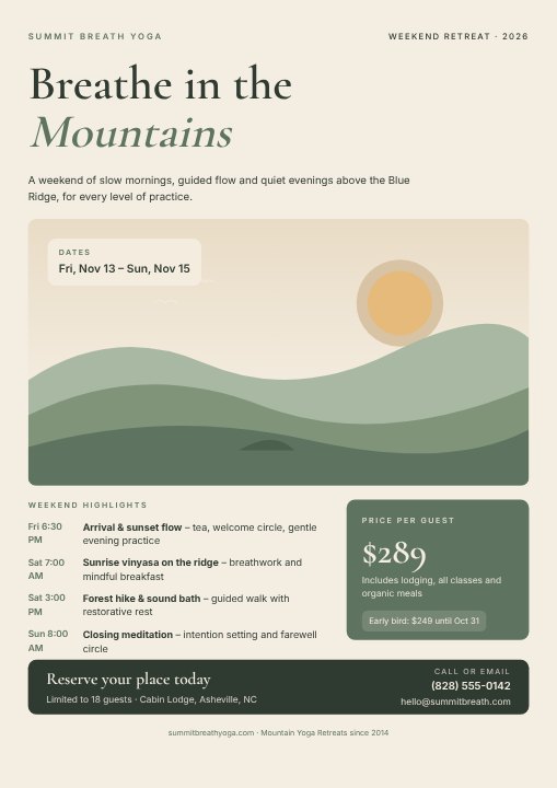 Yoga retreat poster