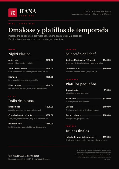 Sushi menu