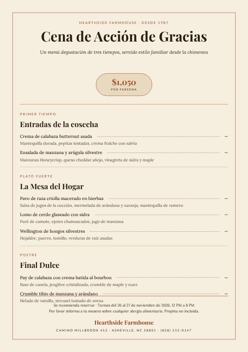 Thanksgiving dinner menu