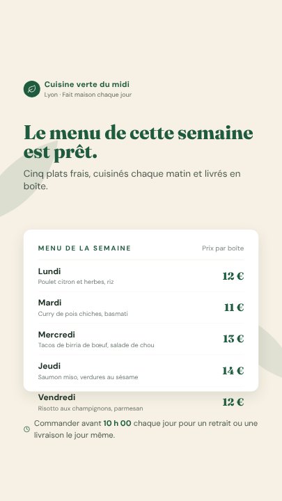 Catering weekly menu