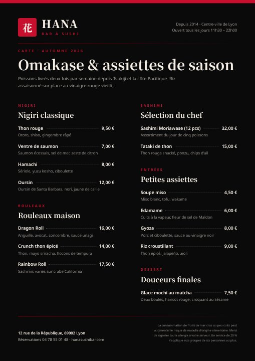Sushi menu