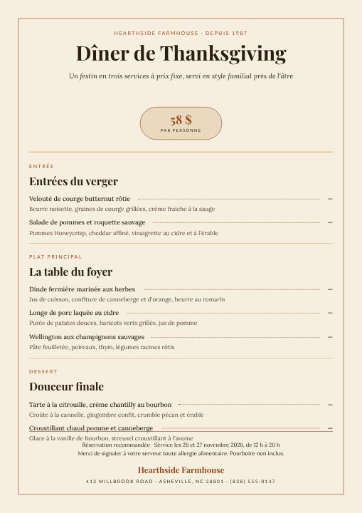 Thanksgiving dinner menu