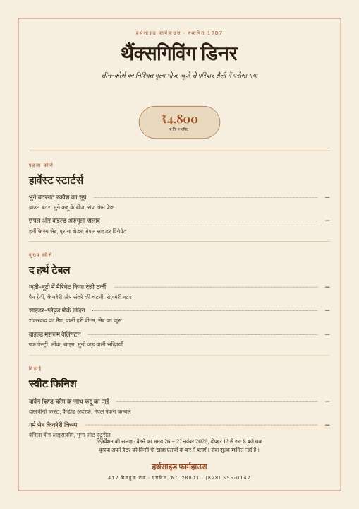 Thanksgiving dinner menu