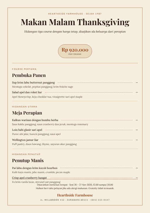 Menu makan malam Thanksgiving