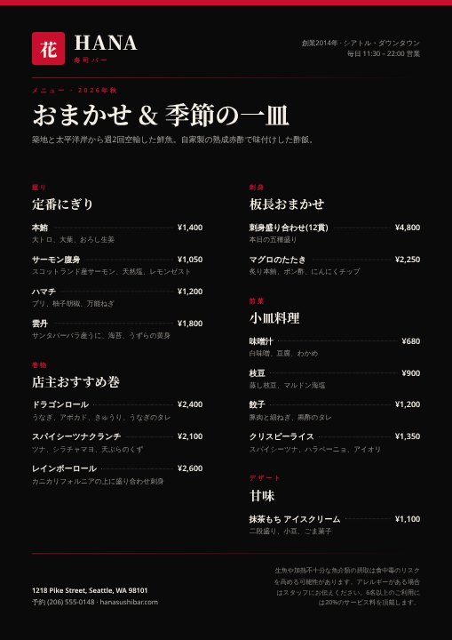 Sushi menu