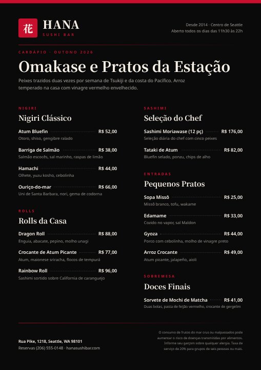 Sushi menu