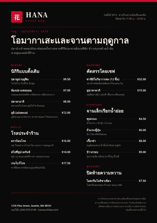 Sushi menu