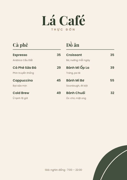 Café menu