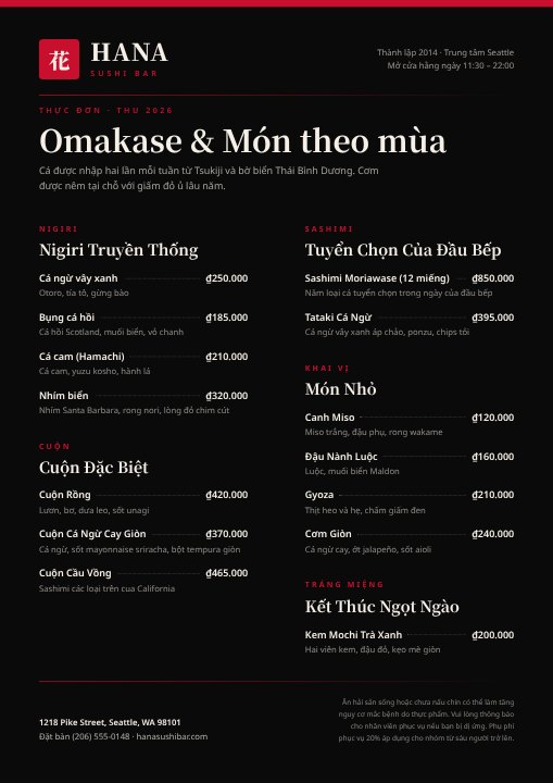 Sushi menu