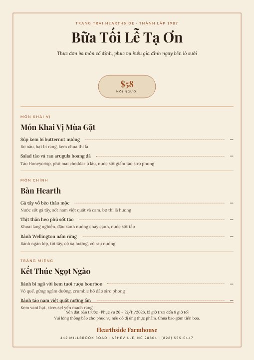 Thanksgiving dinner menu