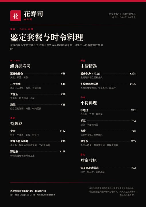 Sushi menu