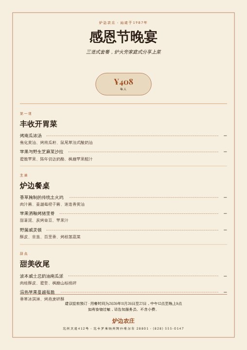 Thanksgiving dinner menu
